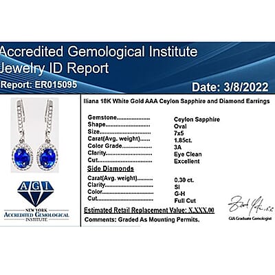 Certified & Appraised Iliana 18K White Gold AAA Ceylon Sapphire and G-H SI Diamond Halo Dangle Earrings 2.15 ctw