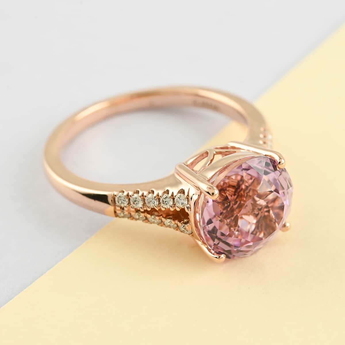 Certified and Appraised ILIANA 18K Rose Gold AAA Patroke Kunzite and G-H SI Diamond Ring (Size 8.0) 3.85 Grams 3.75 ctw image number 1