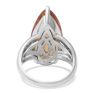 Brazilian Citrine and Natural White Zircon Elongated Ring in Platinum Over Sterling Silver (Size 9.0) 7.15 Grams 15.10 ctw