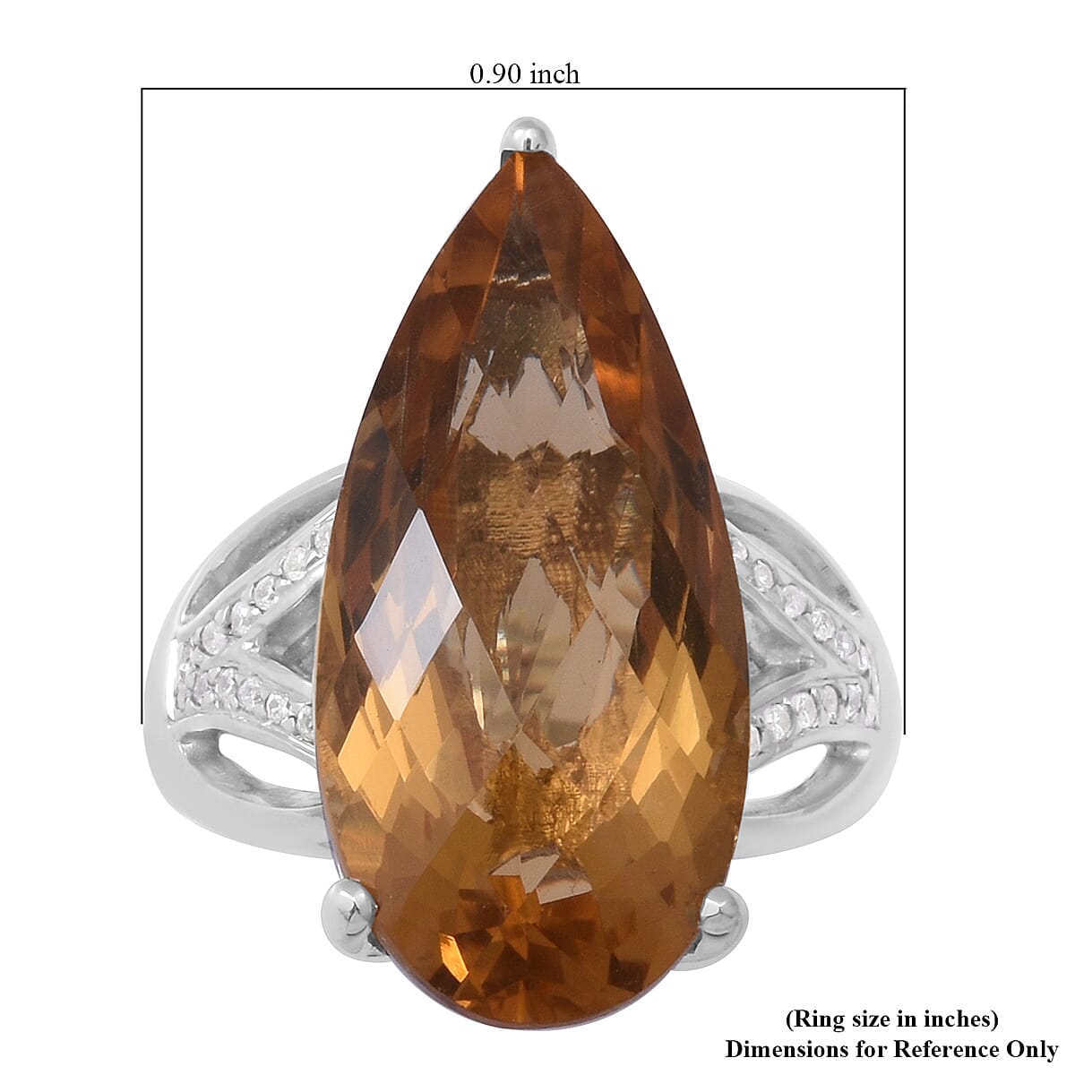 Brazilian Citrine and Natural White Zircon Elongated Ring in Platinum Over Sterling Silver (Size 9.0) 7.15 Grams 15.10 ctw image number 5