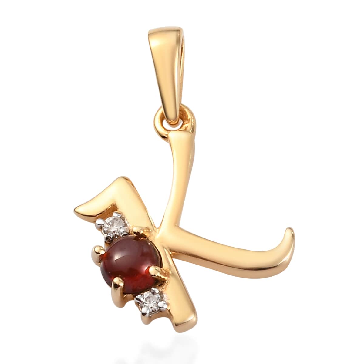 Mozambique Garnet and Natural White Zircon Initial K Pendant in Vermeil Yellow Gold Over Sterling Silver 0.50 ctw image number 0