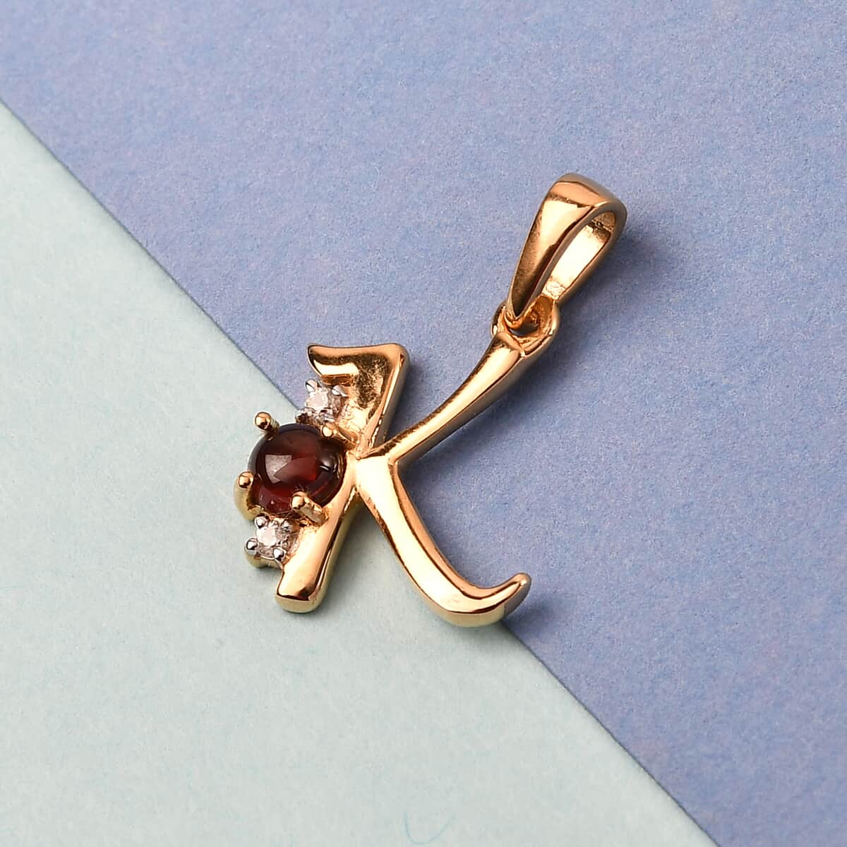 Mozambique Garnet and Natural White Zircon Initial K Pendant in Vermeil Yellow Gold Over Sterling Silver 0.50 ctw image number 1