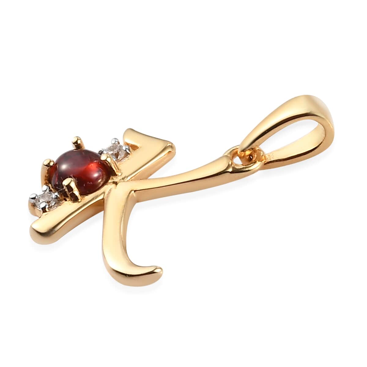 Mozambique Garnet and Natural White Zircon Initial K Pendant in Vermeil Yellow Gold Over Sterling Silver 0.50 ctw image number 3