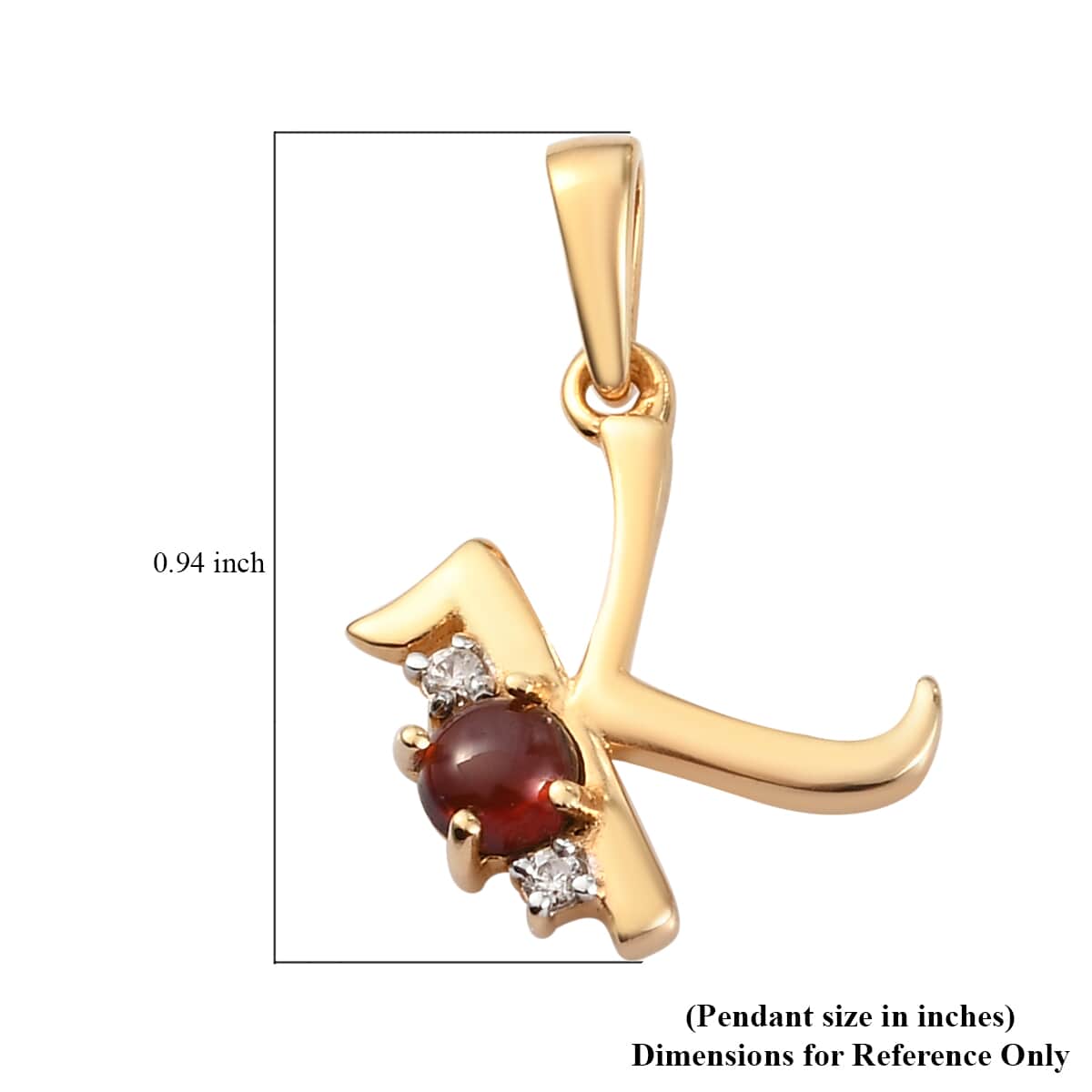Mozambique Garnet and Natural White Zircon Initial K Pendant in Vermeil Yellow Gold Over Sterling Silver 0.50 ctw image number 4