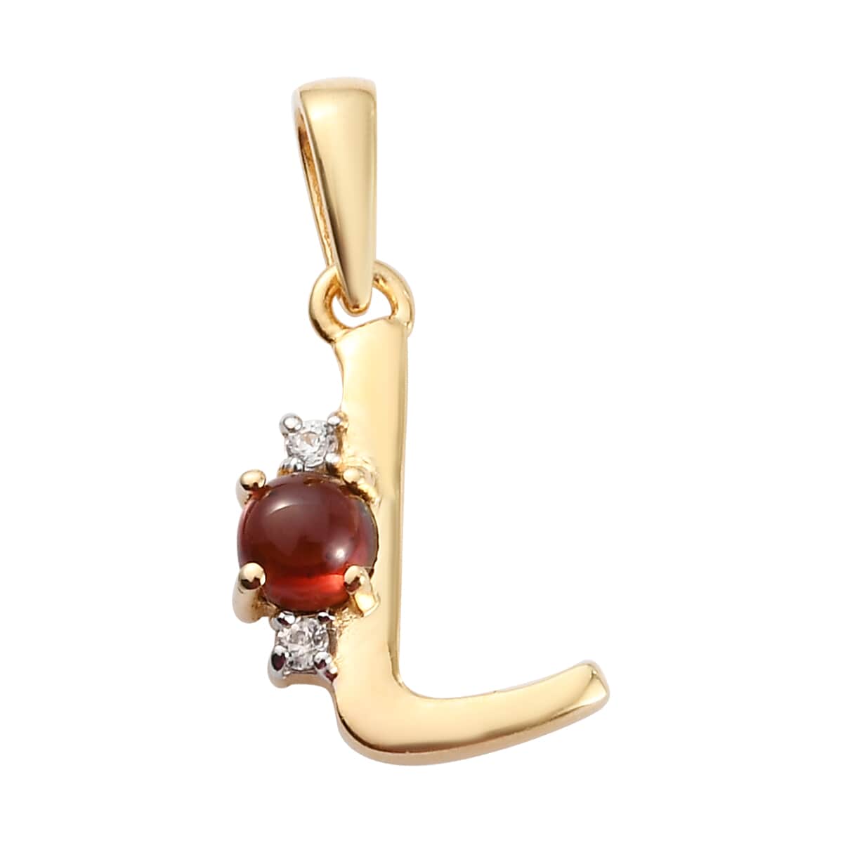 Mozambique Garnet and Natural White Zircon Initial L Pendant in Vermeil Yellow Gold Over Sterling Silver 0.50 ctw image number 0