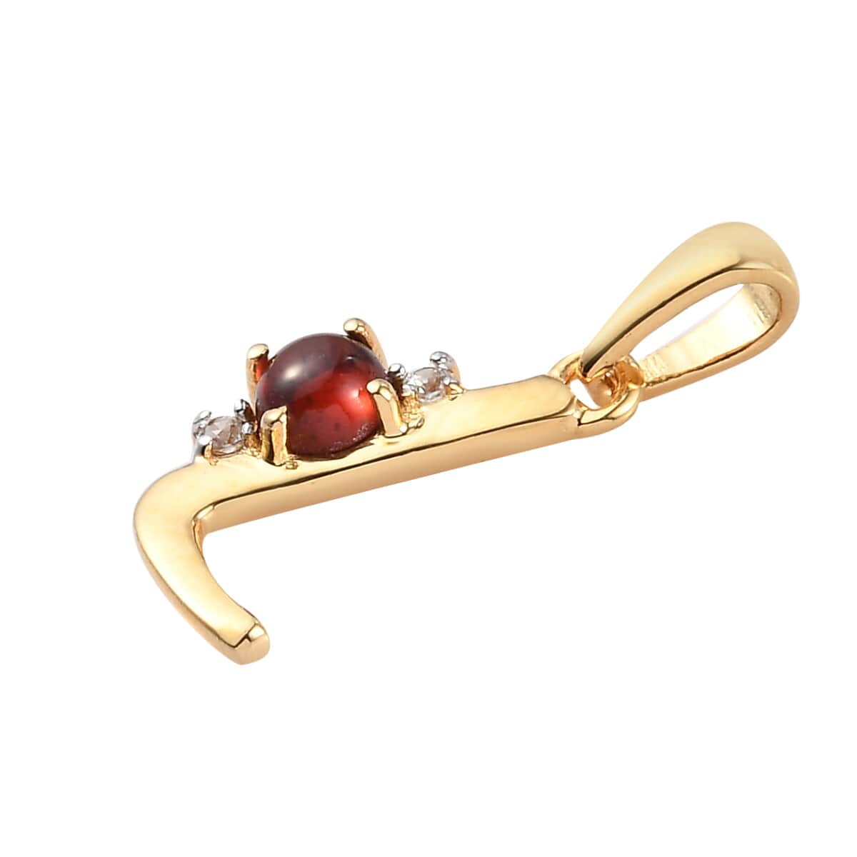 Mozambique Garnet and Natural White Zircon Initial L Pendant in Vermeil Yellow Gold Over Sterling Silver 0.50 ctw image number 3