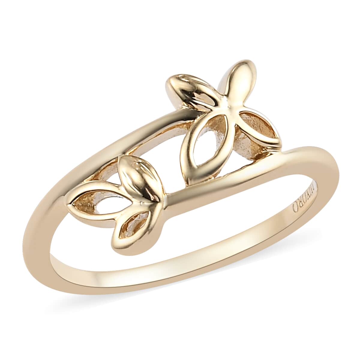 LUXORO 10K Yellow Gold 4 Leaf Clover Butterfly Flower Bypass Ring (Size 7.0) 2.50 Grams image number 0