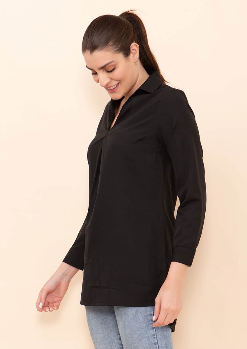 TAMSY Black Micro Collared with Sleeve Top -L image number 3