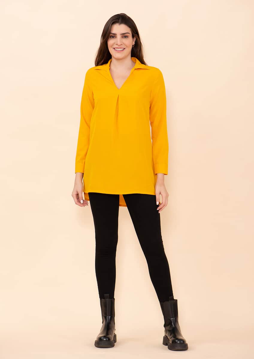 Tamsy Yellow Micro Collared with Sleeve Top -L image number 0