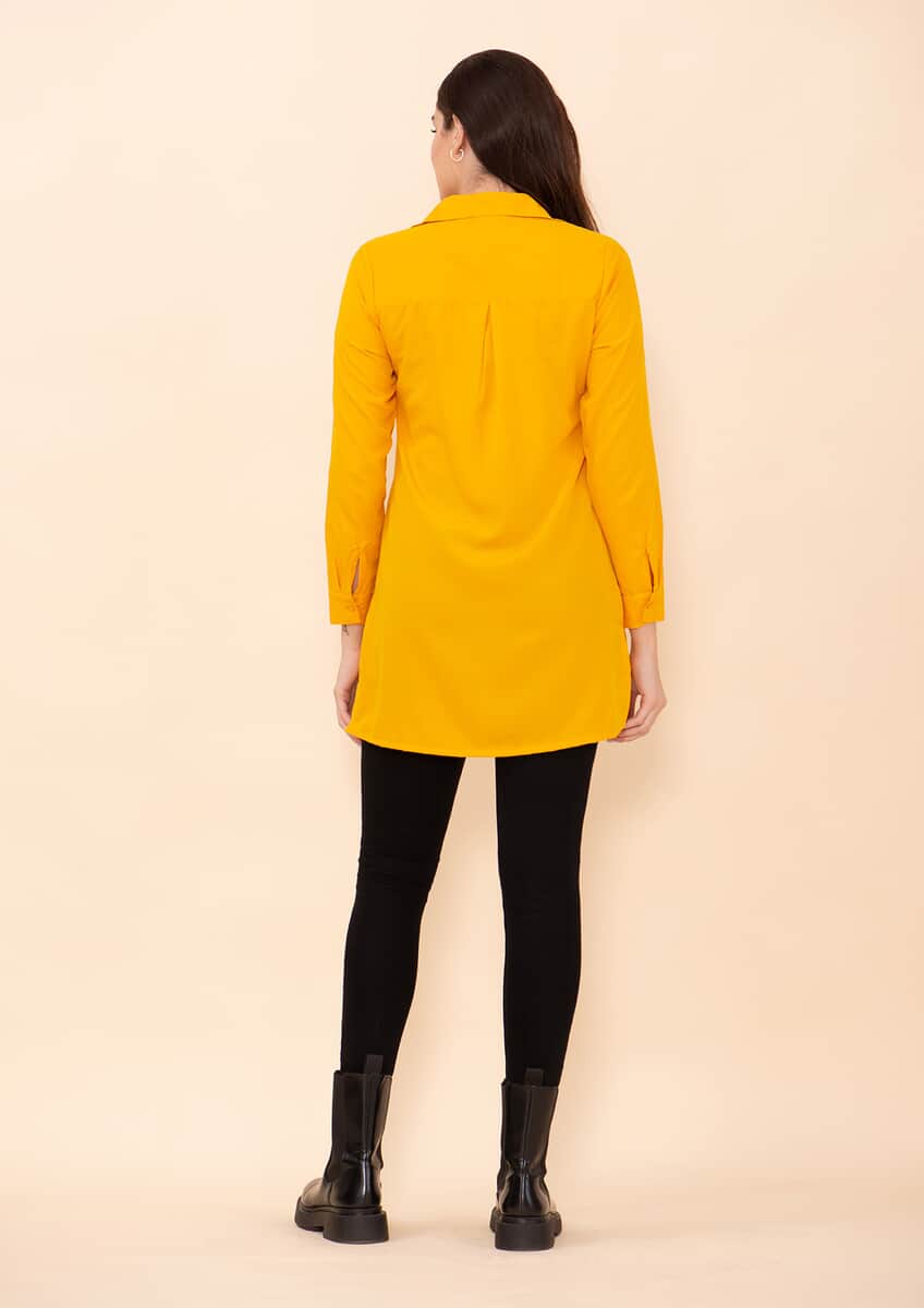 Tamsy Yellow Micro Collared with Sleeve Top -L image number 1
