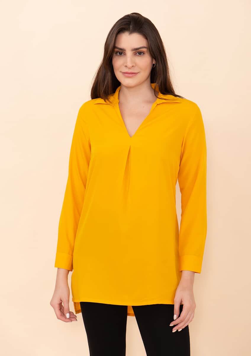 Tamsy Yellow Micro Collared with Sleeve Top -L image number 2