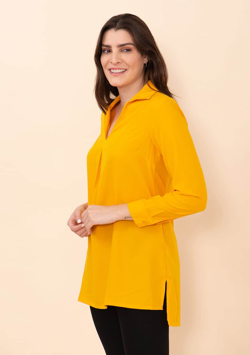Tamsy Yellow Micro Collared with Sleeve Top -L image number 3