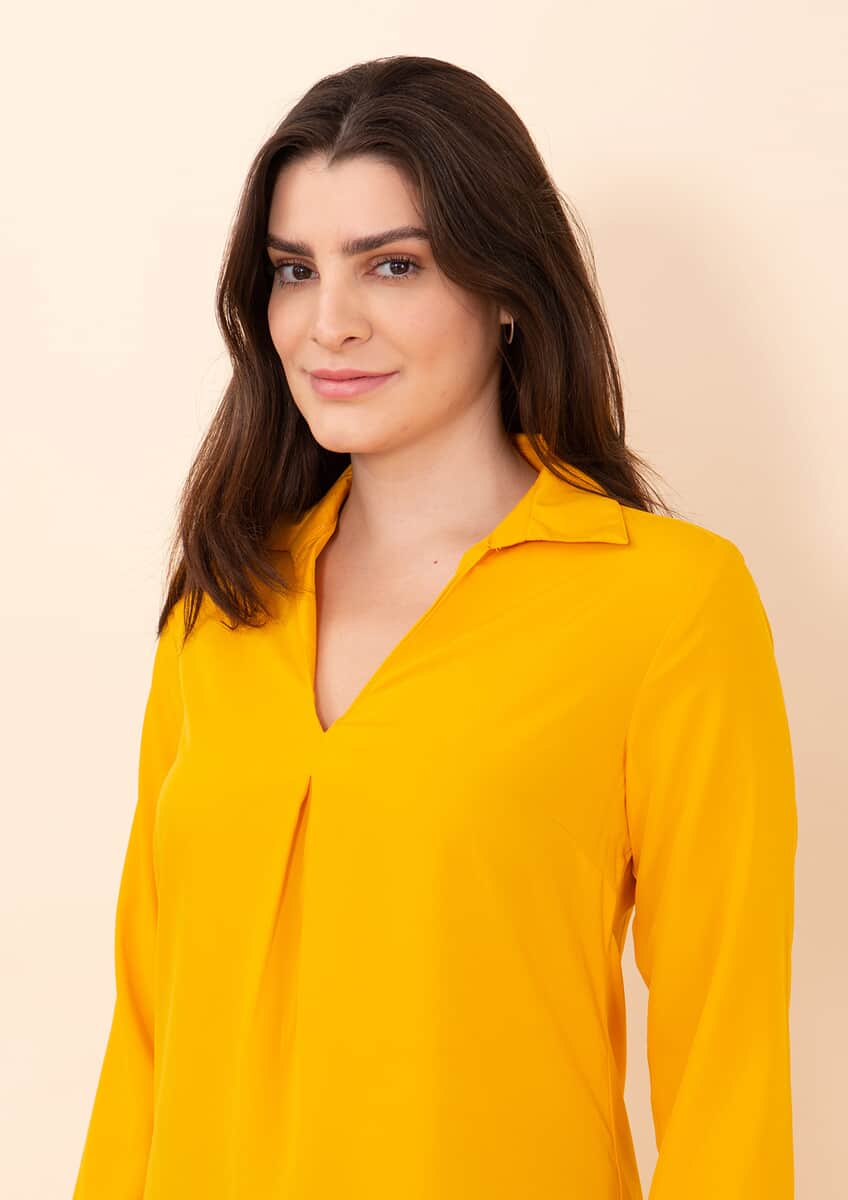 Tamsy Yellow Micro Collared with Sleeve Top -L image number 4