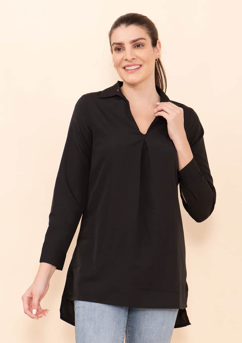 Tamsy Black Micro Collared with Sleeve Top -S image number 2