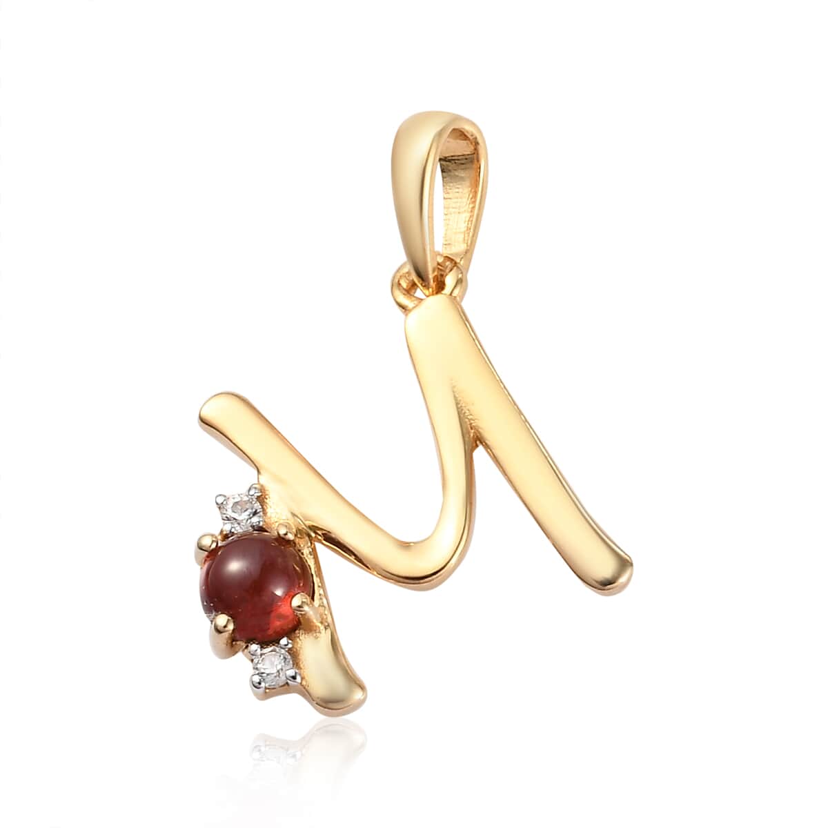Mozambique Garnet and Natural White Zircon Initial M Pendant in Vermeil Yellow Gold Over Sterling Silver 0.50 ctw image number 0