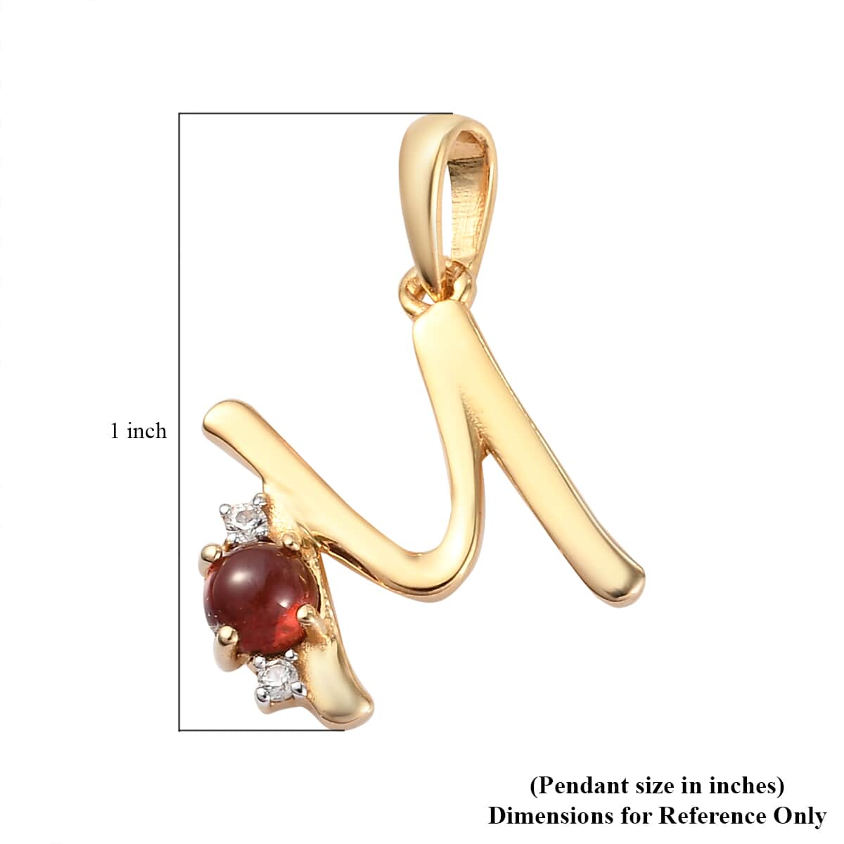 Mozambique Garnet and Natural White Zircon Initial M Pendant in Vermeil Yellow Gold Over Sterling Silver 0.50 ctw image number 4