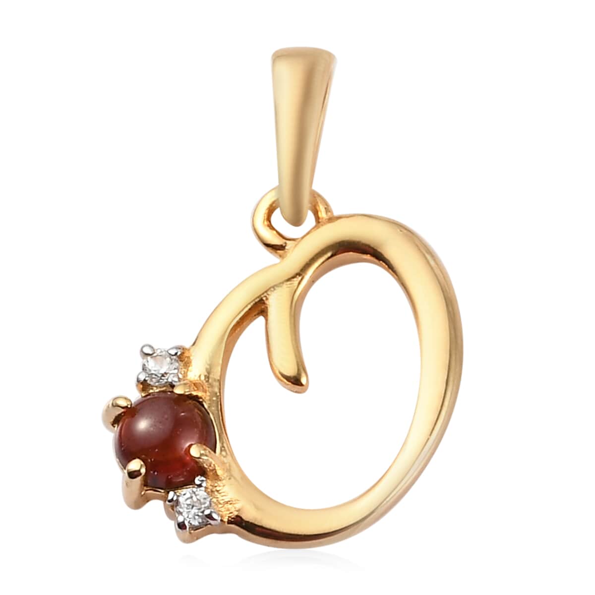 Mozambique Garnet and Natural White Zircon Initial O Pendant in Vermeil Yellow Gold Over Sterling Silver 0.50 ctw image number 0