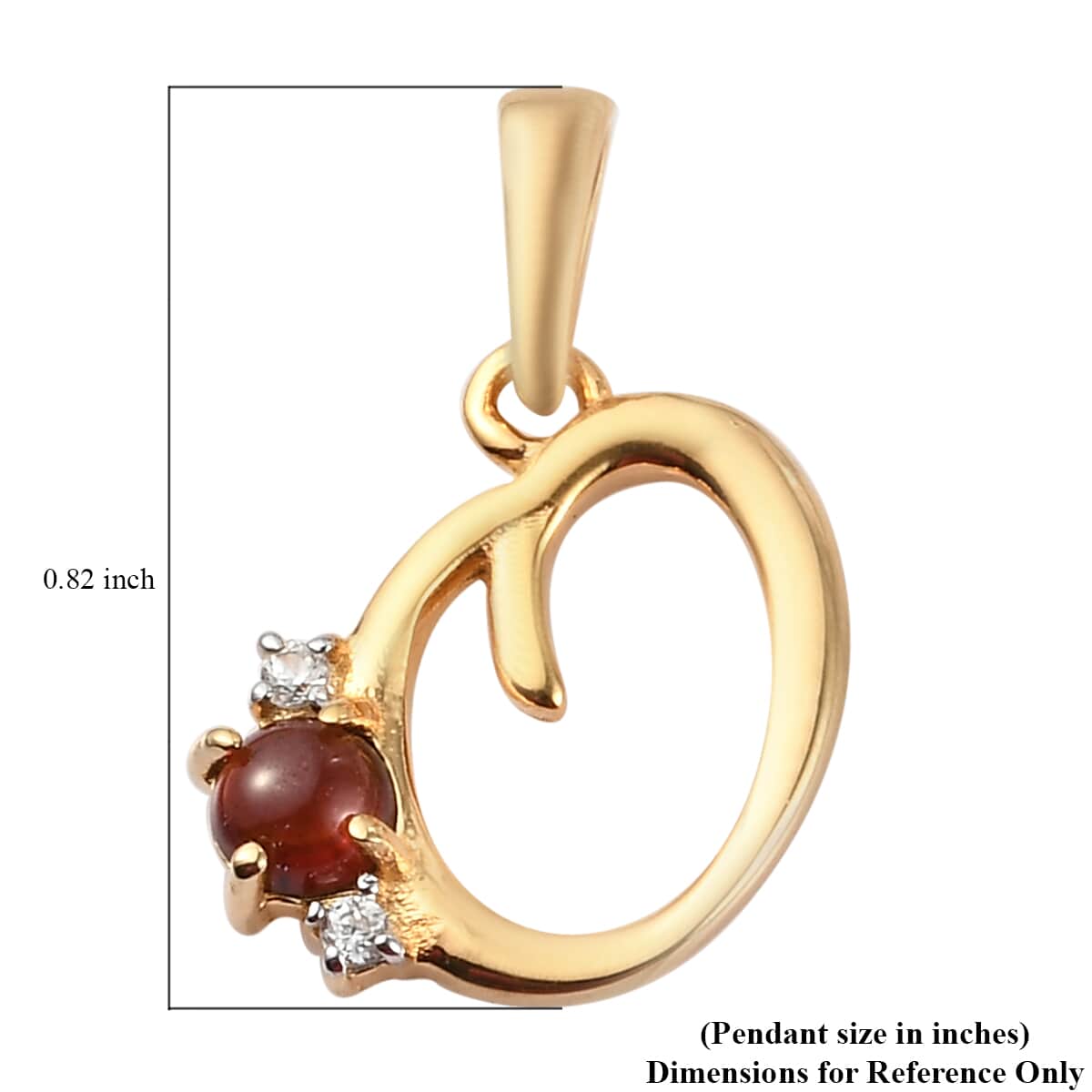 Mozambique Garnet and Natural White Zircon Initial O Pendant in Vermeil Yellow Gold Over Sterling Silver 0.50 ctw image number 4