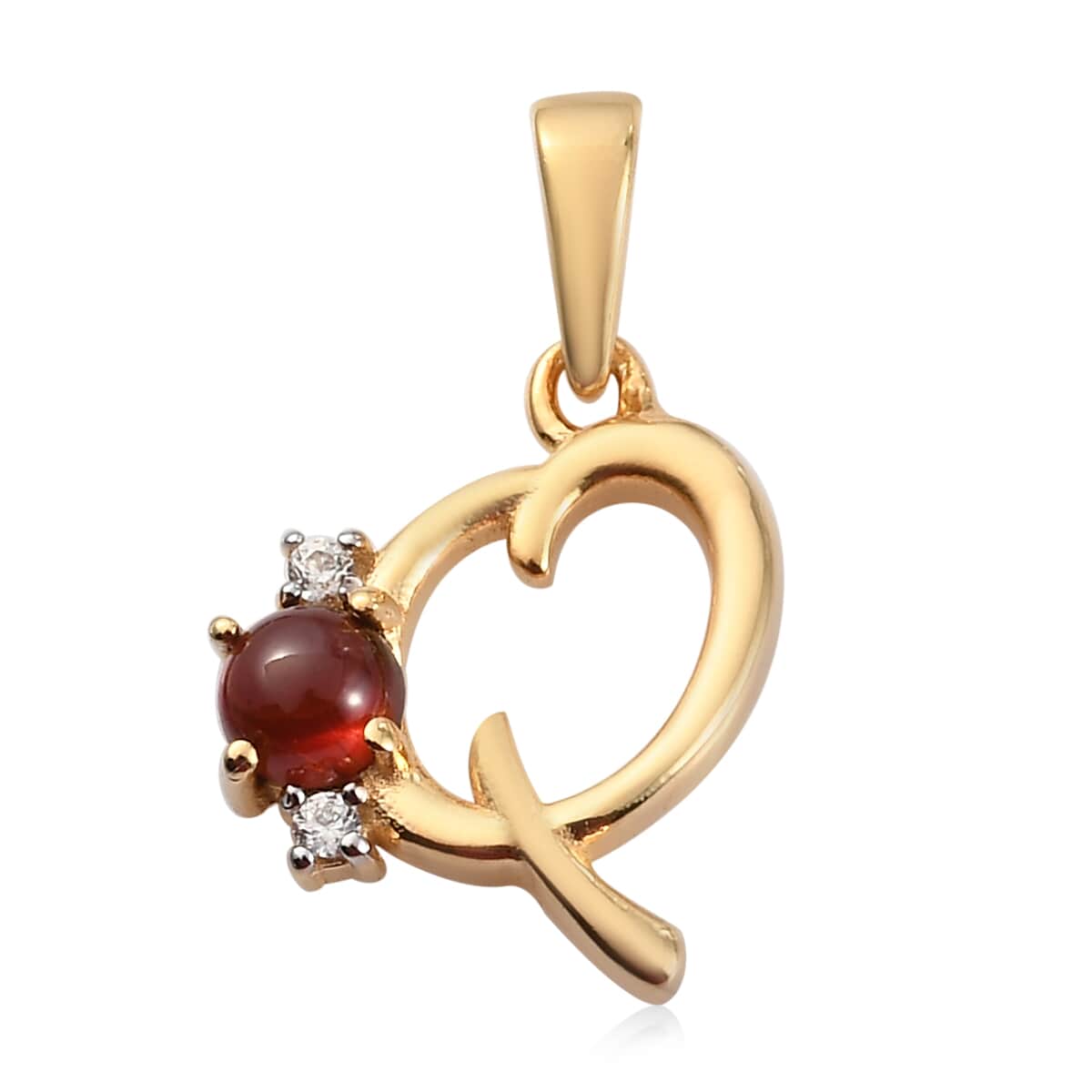 Mozambique Garnet and Natural White Zircon Initial Q Pendant in Vermeil Yellow Gold Over Sterling Silver 0.50 ctw image number 0