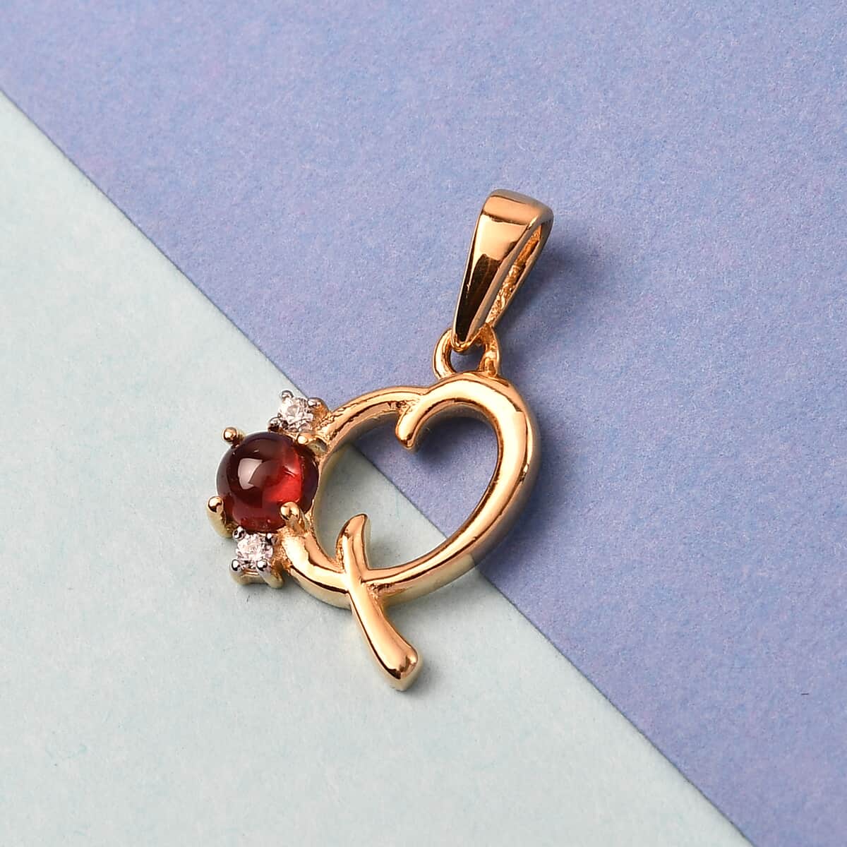 Mozambique Garnet and Natural White Zircon Initial Q Pendant in Vermeil Yellow Gold Over Sterling Silver 0.50 ctw image number 1