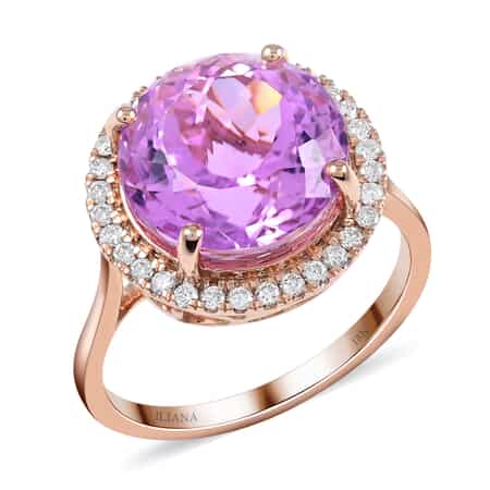 Certified Iliana 18K Rose Gold AAA Patroke Kunzite and G-H SI Diamond Halo Ring (Size 7.0) 4 Grams 9.00 ctw image number 0