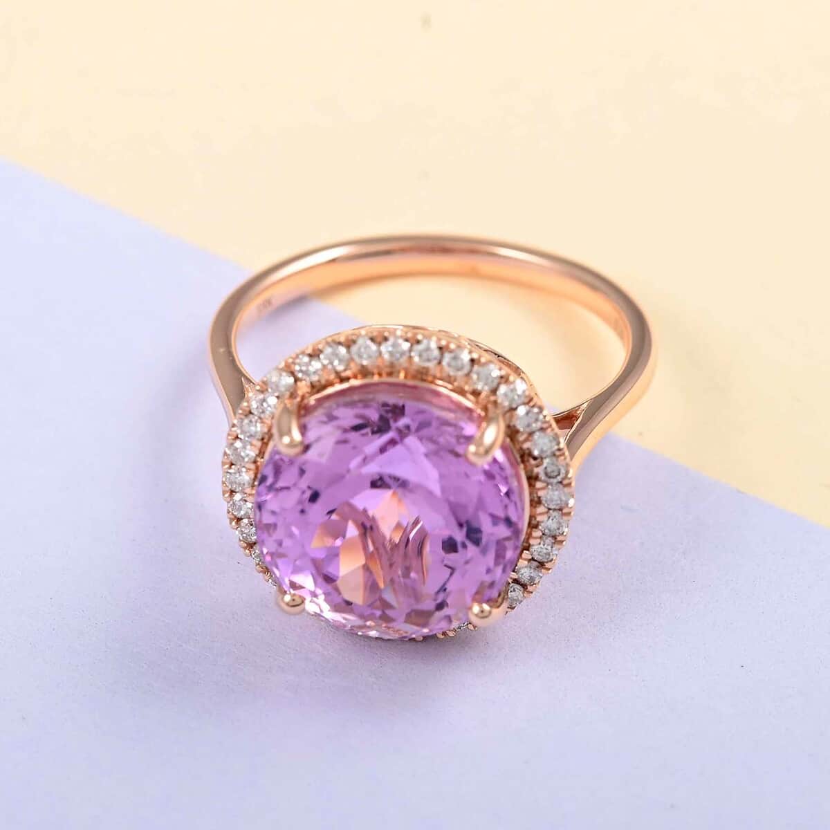 Certified Iliana 18K Rose Gold AAA Patroke Kunzite and G-H SI Diamond Halo Ring (Size 7.0) 4 Grams 9.00 ctw image number 1