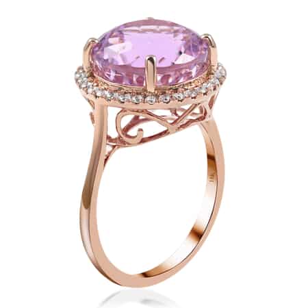 Certified Iliana 18K Rose Gold AAA Patroke Kunzite and G-H SI Diamond Halo Ring (Size 7.0) 4 Grams 9.00 ctw image number 3