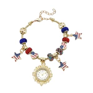 Strada Multi Color Austrian Crystal Japanese Movement Adjustable Bracelet Watch with Stars Charm in Goldtone