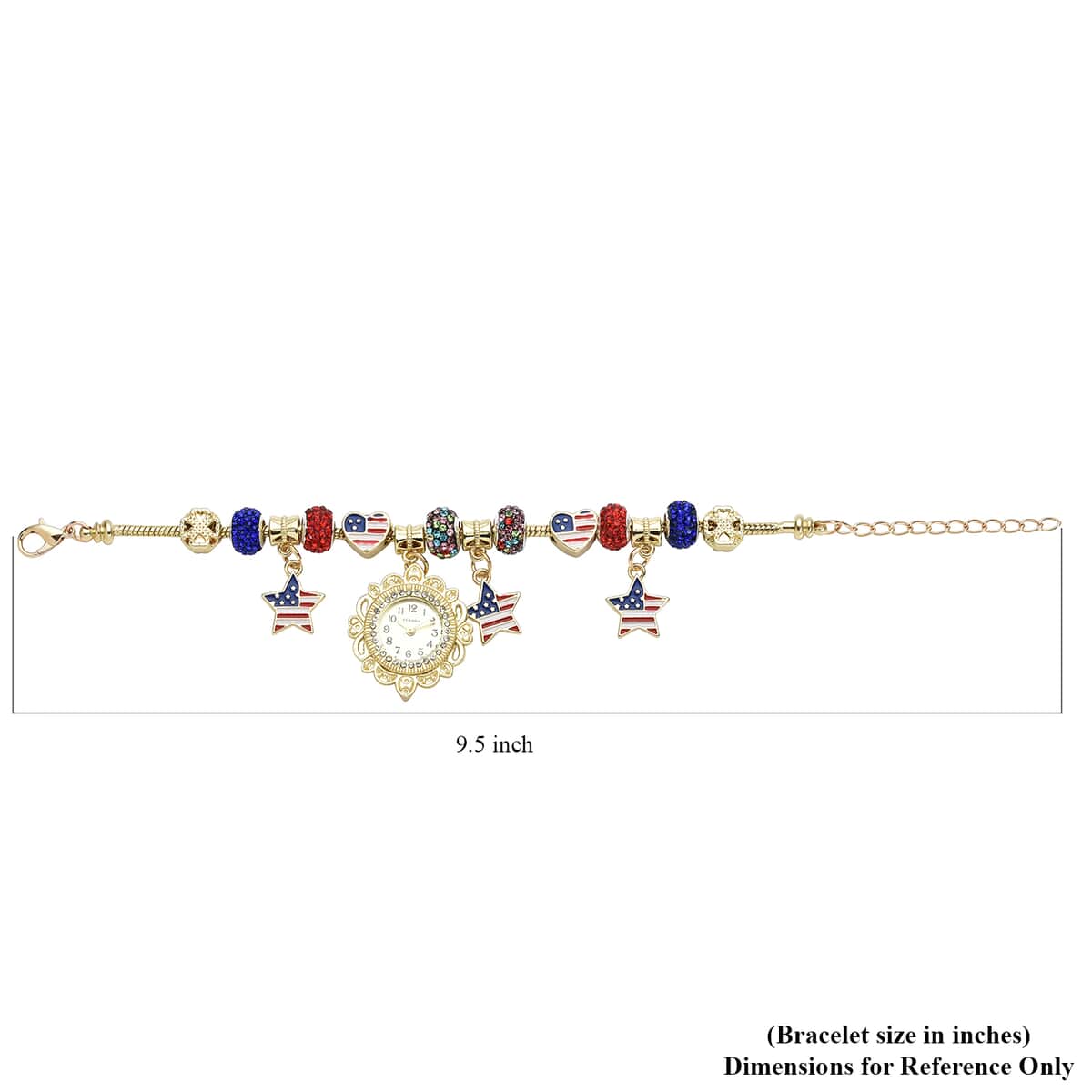 Strada Multi Color Austrian Crystal Japanese Movement Adjustable Bracelet Watch with Stars Charm in Goldtone image number 6