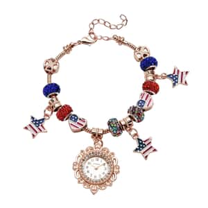 Strada Multi Austrian Crystal Japanese Movement Adjustable Bracelet Watch with Stars Charm in Rosetone