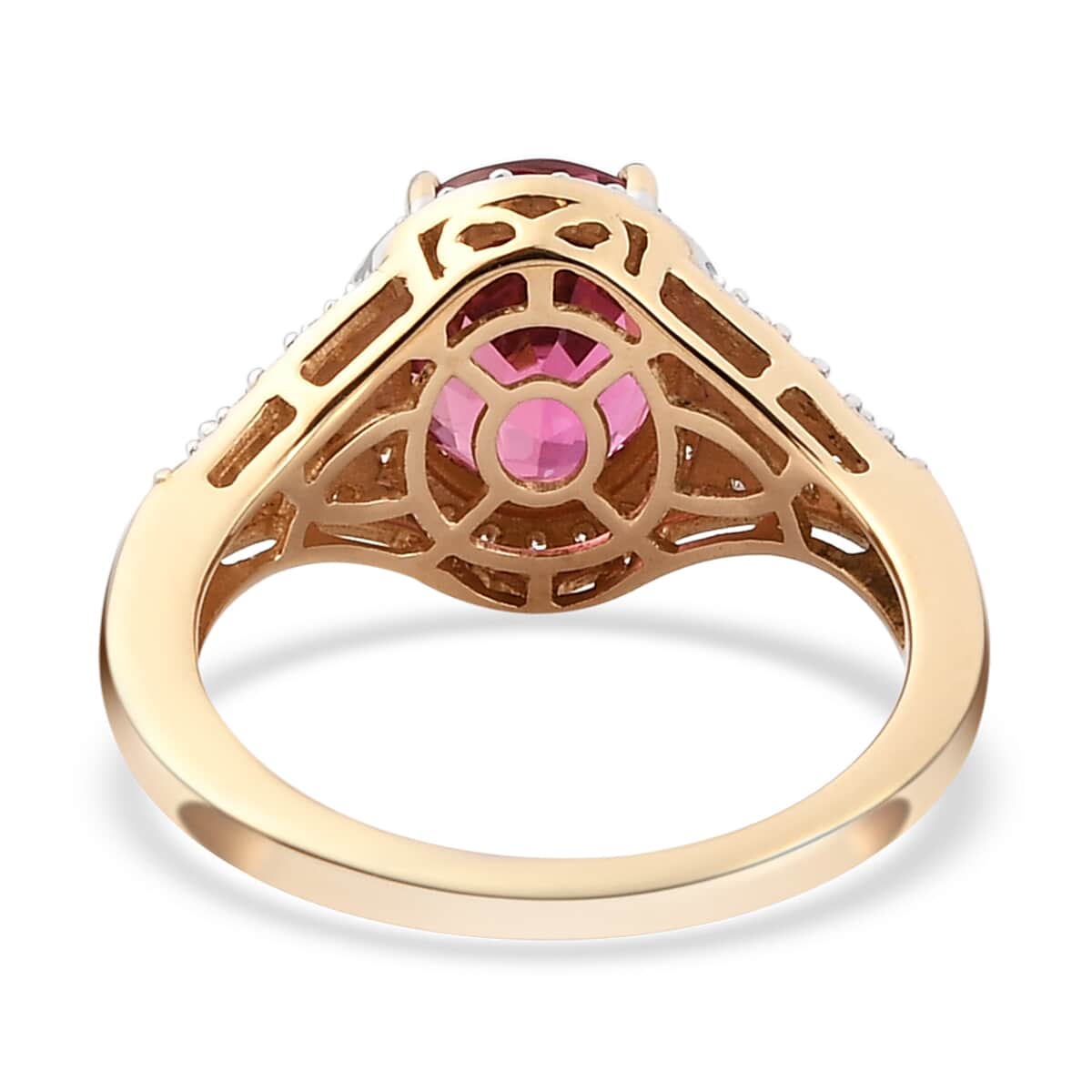 Iliana 18K Yellow Gold AAAA Ouro Fino Rubellite and G-H SI Diamond Ring (Size 7.0) 4.70 Grams 3.40 ctw image number 4