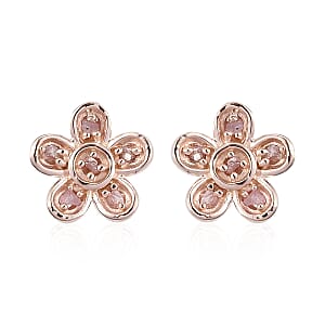 Uncut Natural Pink Diamond Flower Stud Earrings in Vermeil Rose Gold Over Sterling Silver 0.10 ctw
