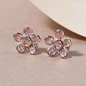Uncut Natural Pink Diamond Flower Stud Earrings in Vermeil Rose Gold Over Sterling Silver 0.10 ctw