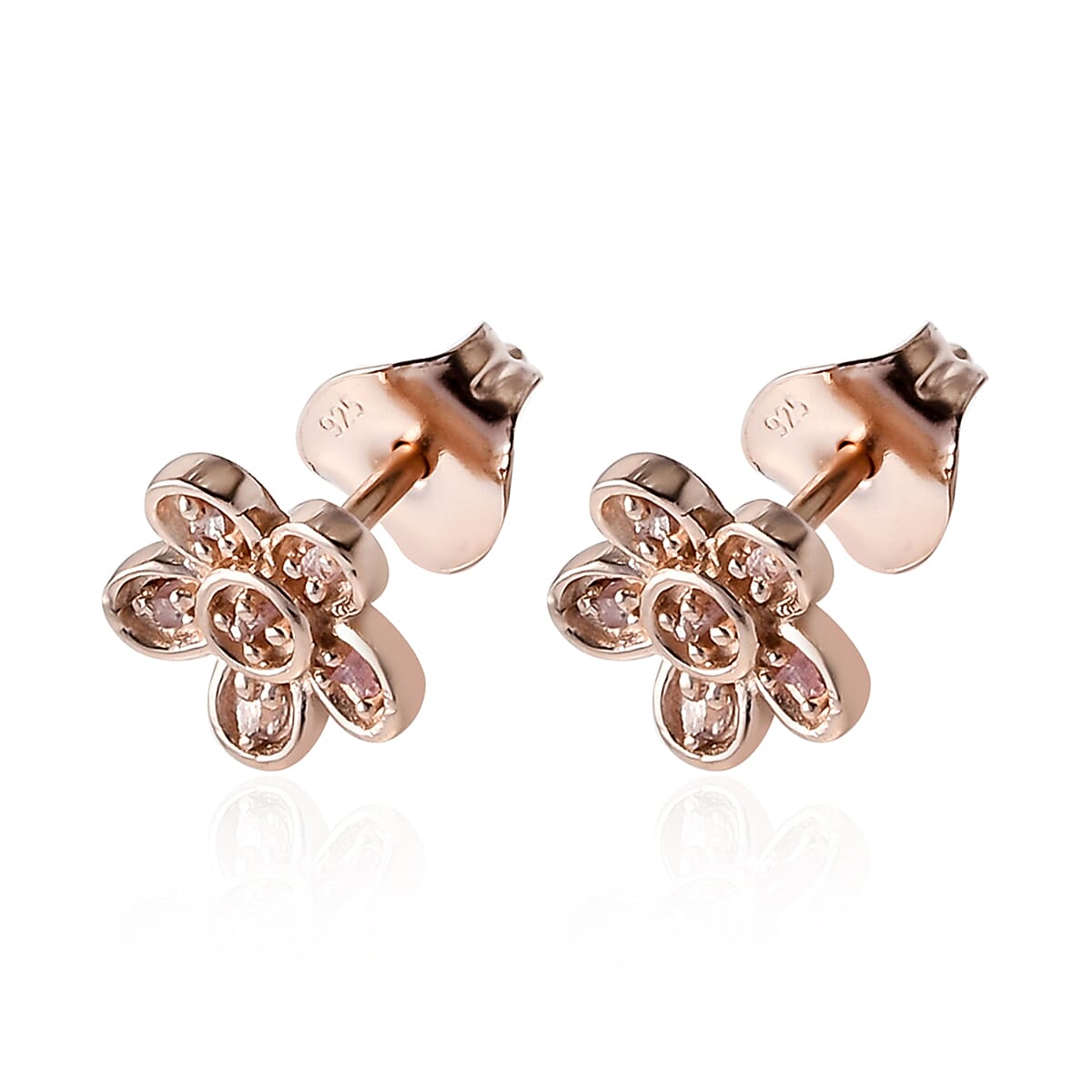 Uncut Natural Pink Diamond Flower Stud Earrings in Vermeil Rose Gold Over Sterling Silver 0.10 ctw image number 3