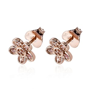 Uncut Natural Pink Diamond Flower Stud Earrings in Vermeil Rose Gold Over Sterling Silver 0.10 ctw