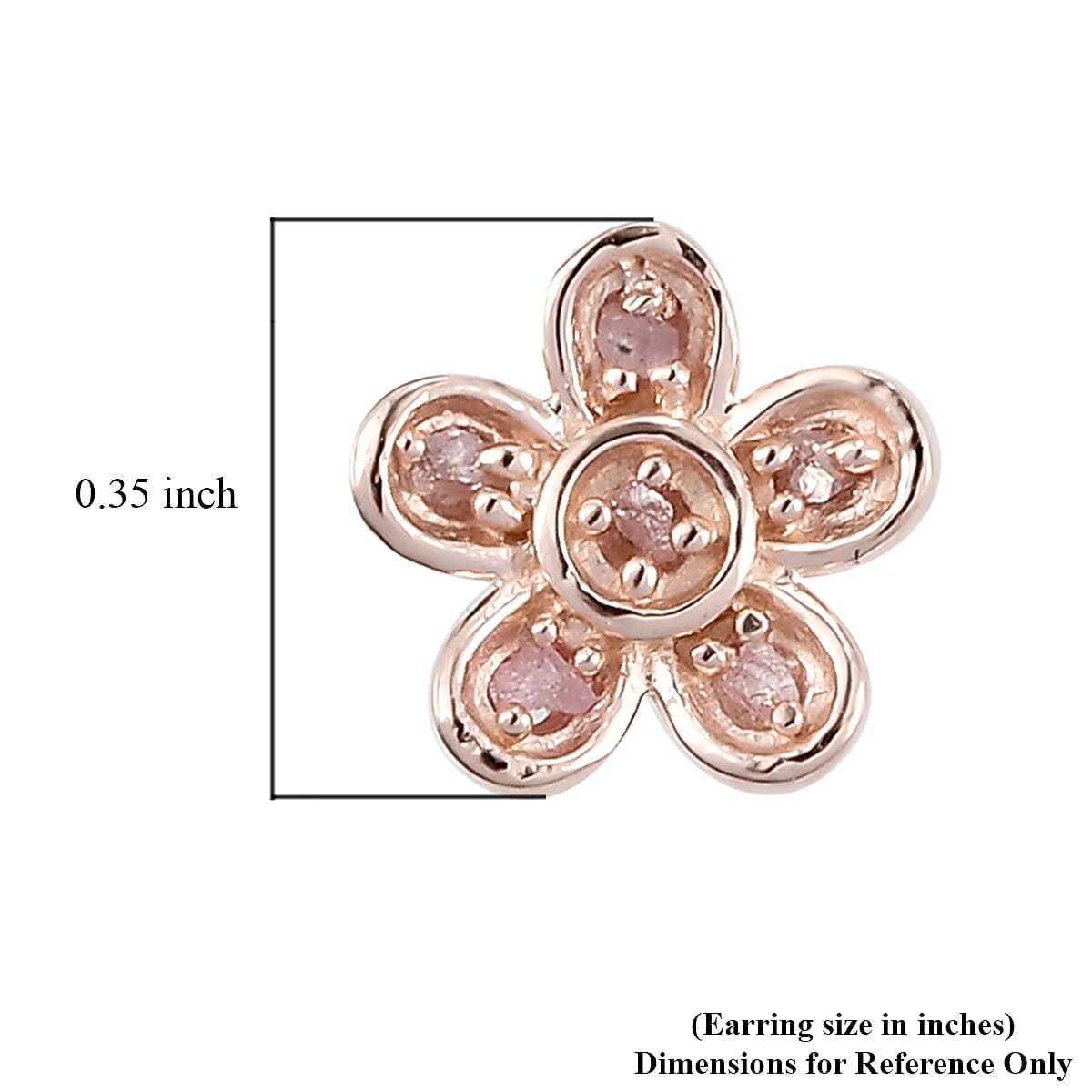 Uncut Natural Pink Diamond Flower Stud Earrings in Vermeil Rose Gold Over Sterling Silver 0.10 ctw image number 4