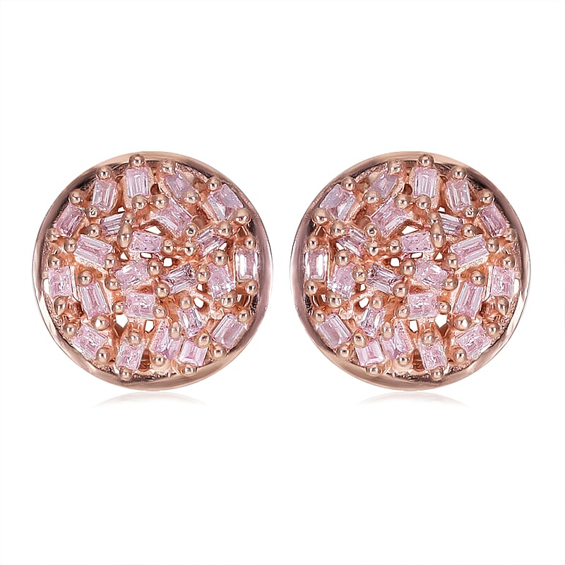 Natural Pink Diamond I3 Round Shape Stud Earrings in Vermeil Rose Gold Over Sterling Silver 0.25 ctw