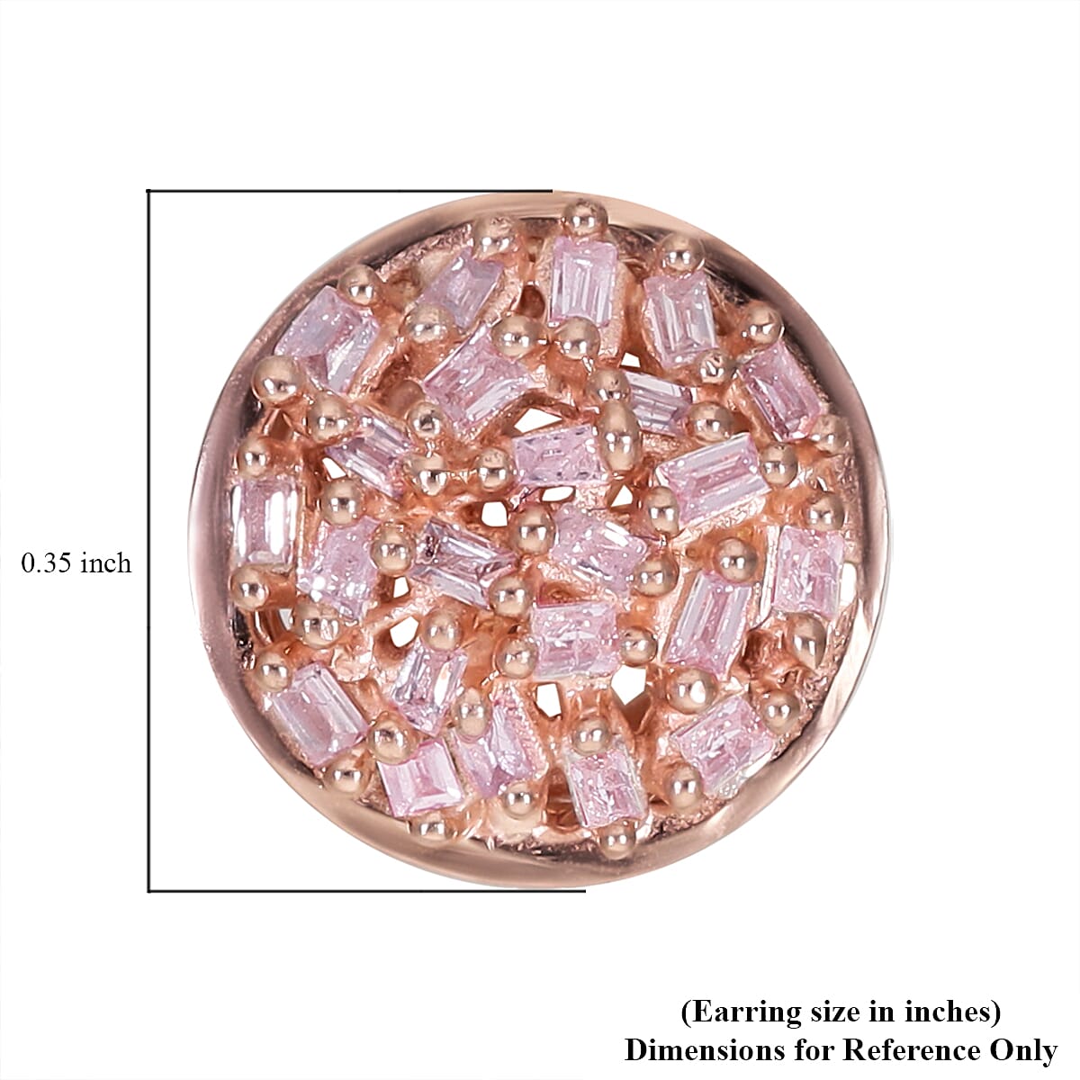 Natural Pink Diamond I3 Round Shape Stud Earrings in Vermeil Rose Gold Over Sterling Silver 0.25 ctw