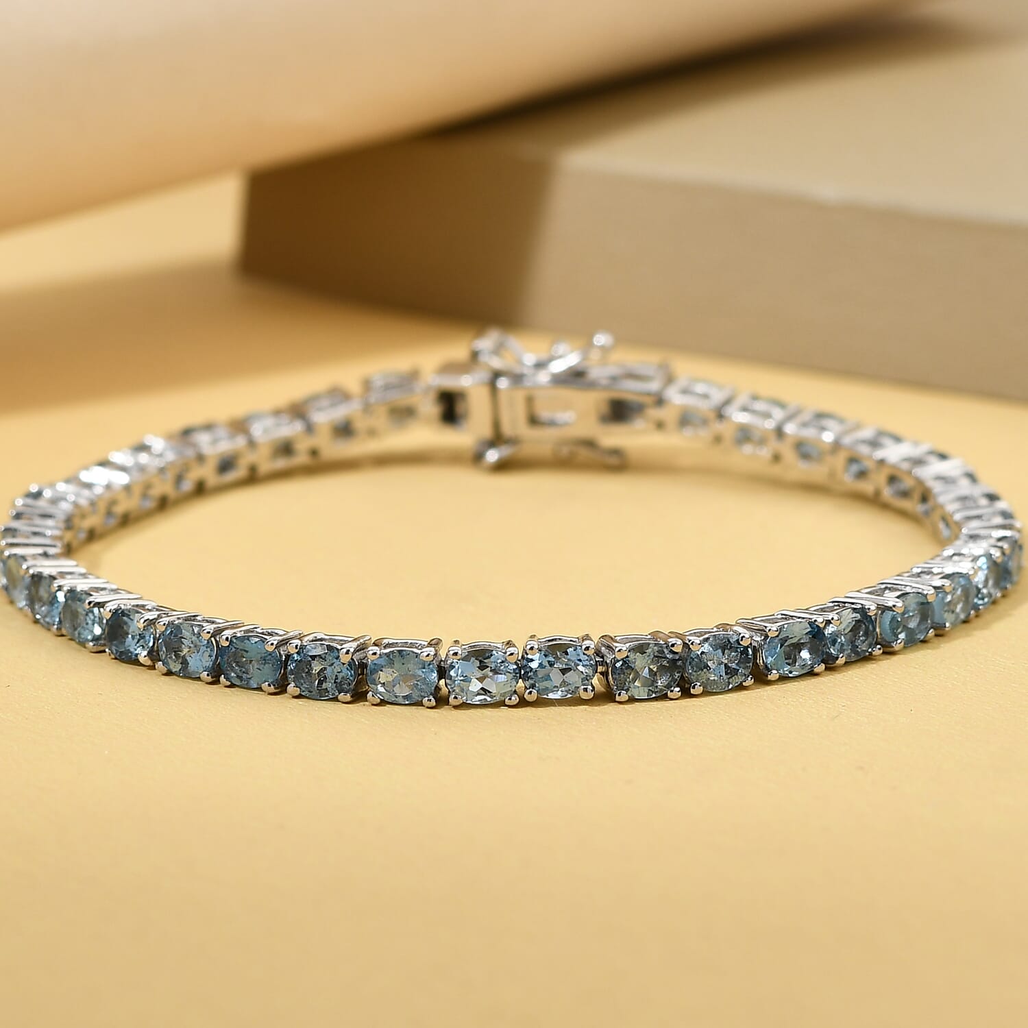 Aquamarine tennis bracelet sterling on sale silver