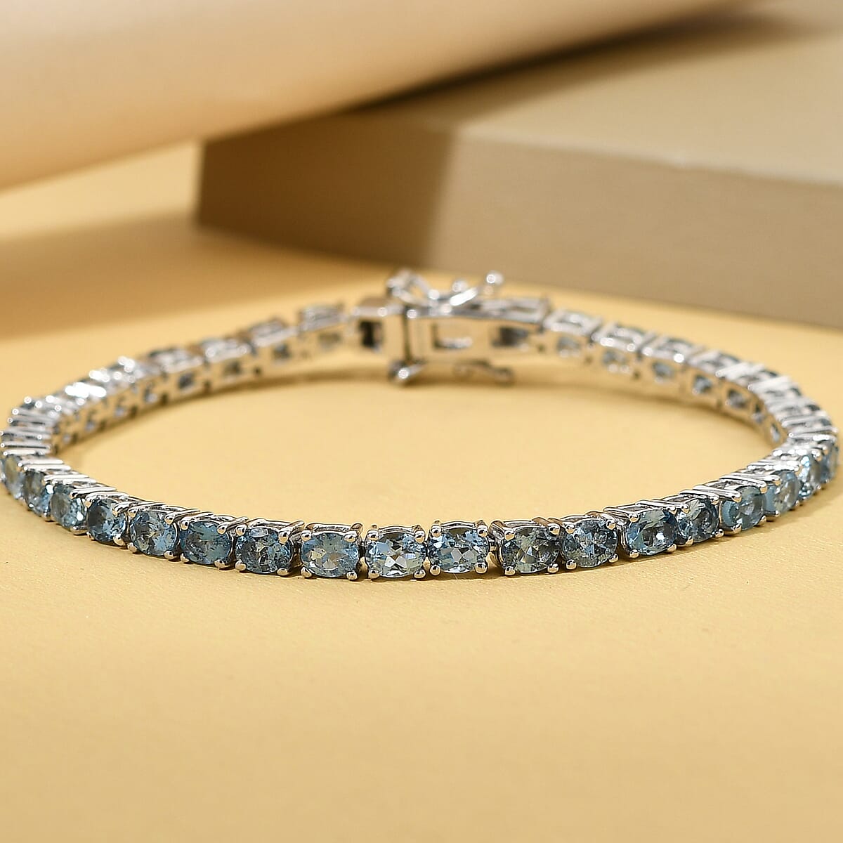 Premium Santa Maria Aquamarine Tennis Bracelet in Platinum Over Sterling Silver (6.50 In) 8.90 Grams 5.65 ctw image number 1