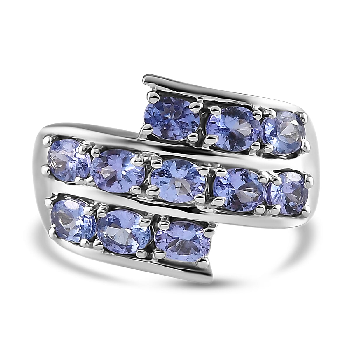 Tanzanite 1.86 ctw Ring in Platinum Over Sterling Silver (Size 5.5)