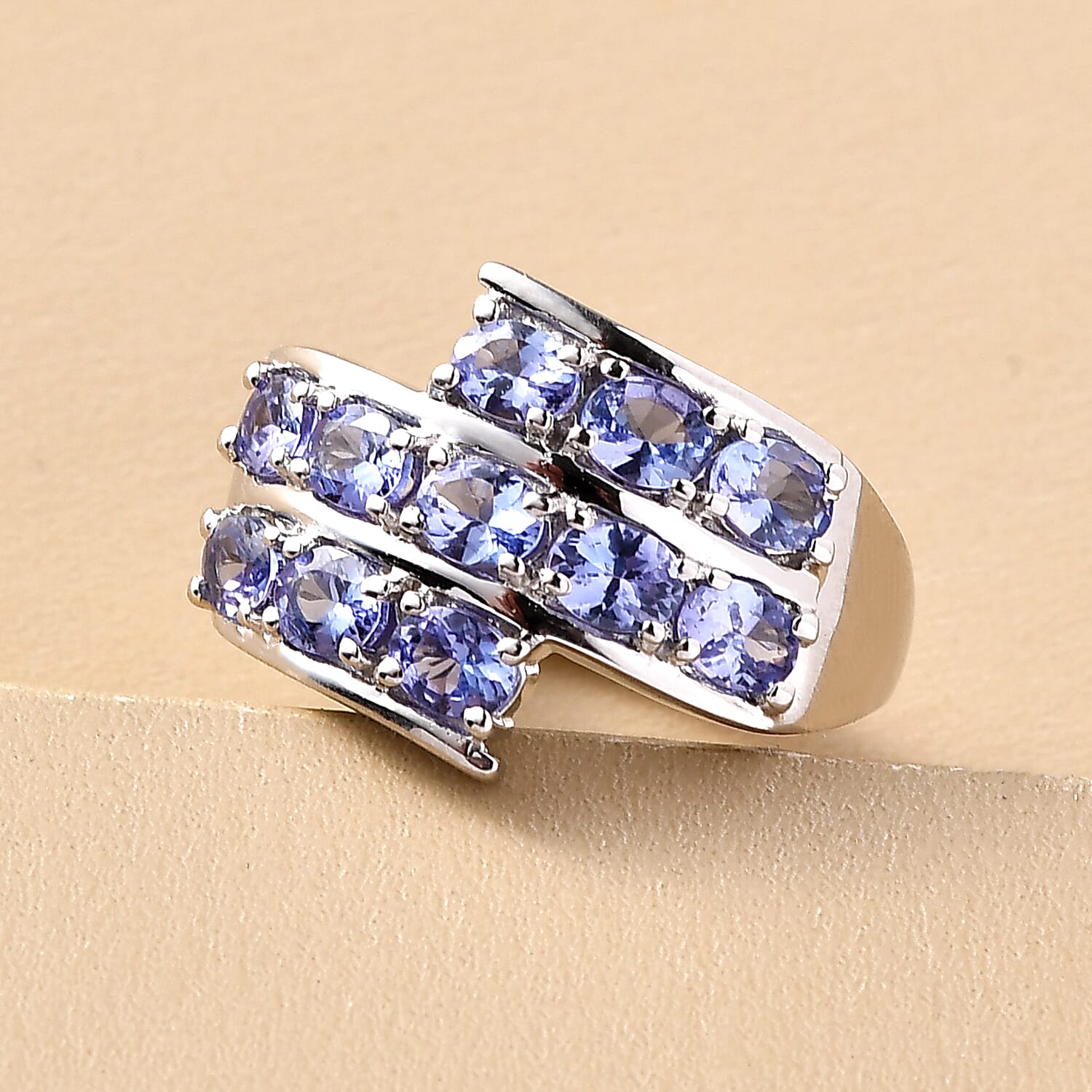 Tanzanite 1.86 ctw Ring in Platinum Over Sterling Silver (Size 5.5)