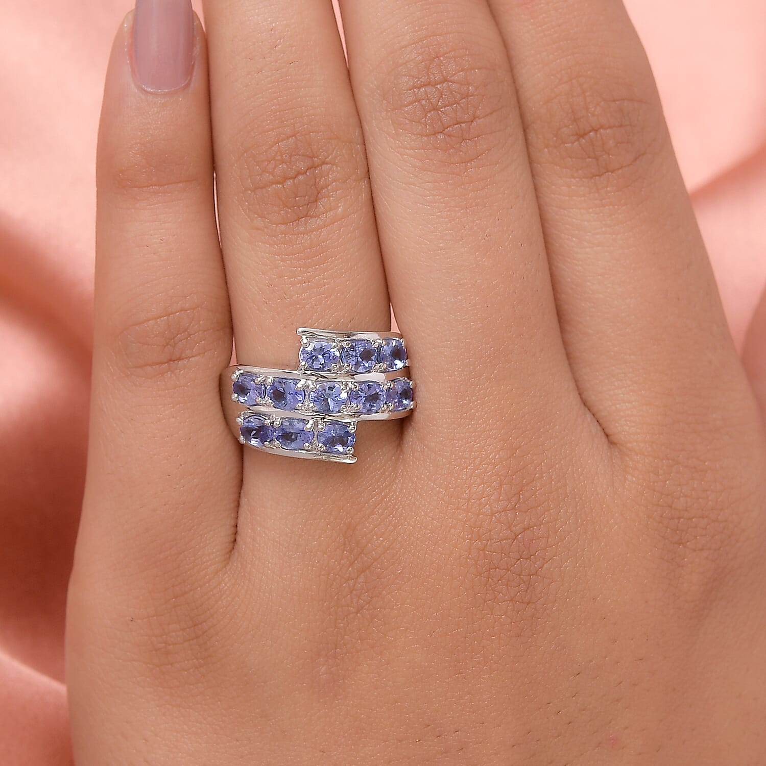 Tanzanite 1.86 ctw Ring in Platinum Over Sterling Silver (Size 5.5)