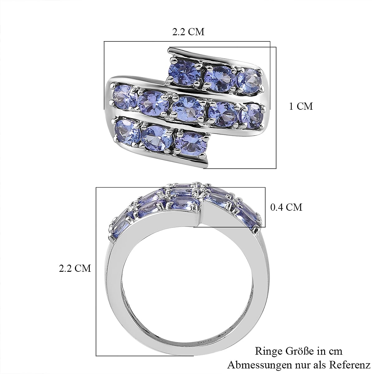 Tanzanite 1.86 ctw Ring in Platinum Over Sterling Silver (Size 5.5)
