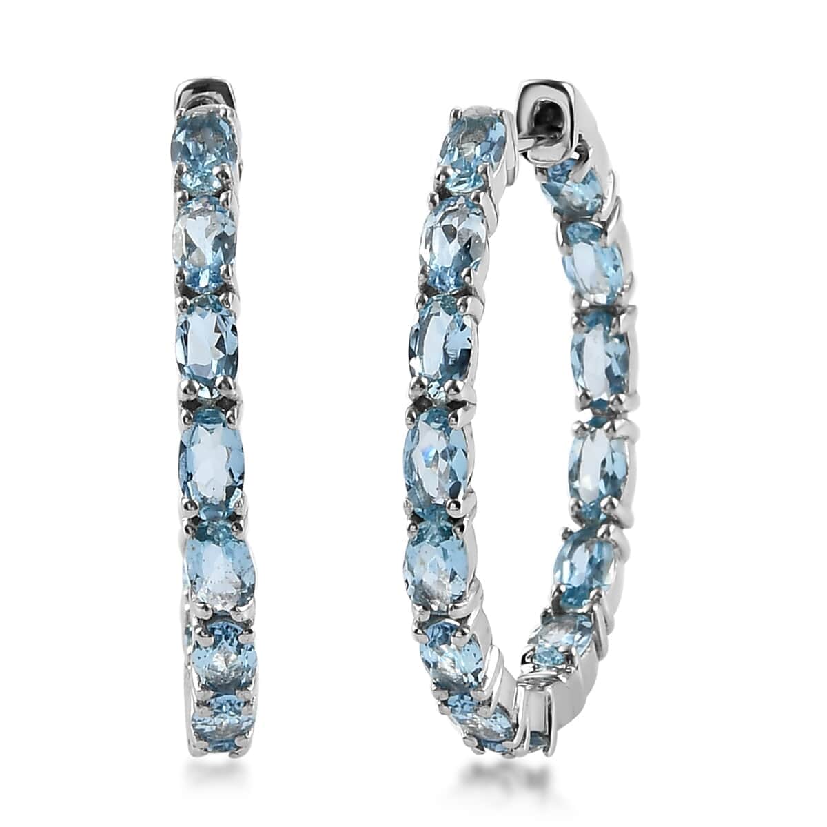 Santa Maria Aquamarine Inside Out Hoop Earrings in Platinum Over Sterling Silver 5.35 ctw image number 0
