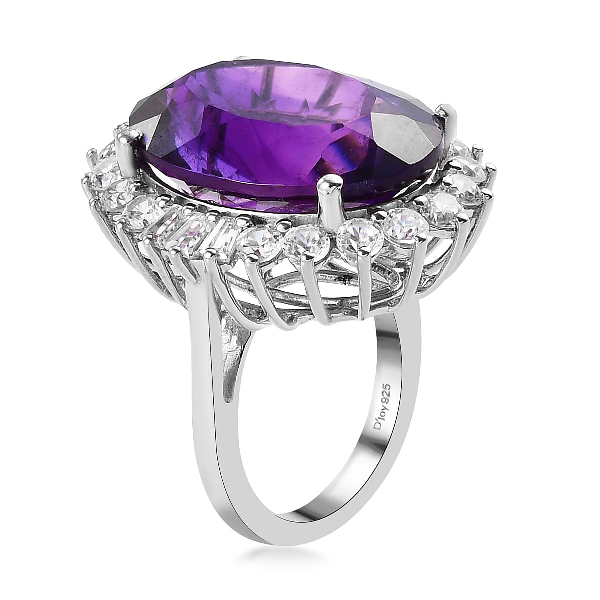 Amethyst and White Zircon Halo Ring in Platinum Over Sterling Silver (Size 6.0) 19.10 ctw image number 3