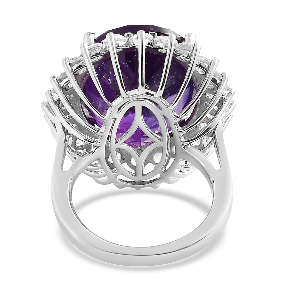 Amethyst and White Zircon Halo Ring in Platinum Over Sterling Silver (Size 6.0) 19.10 ctw image number 4