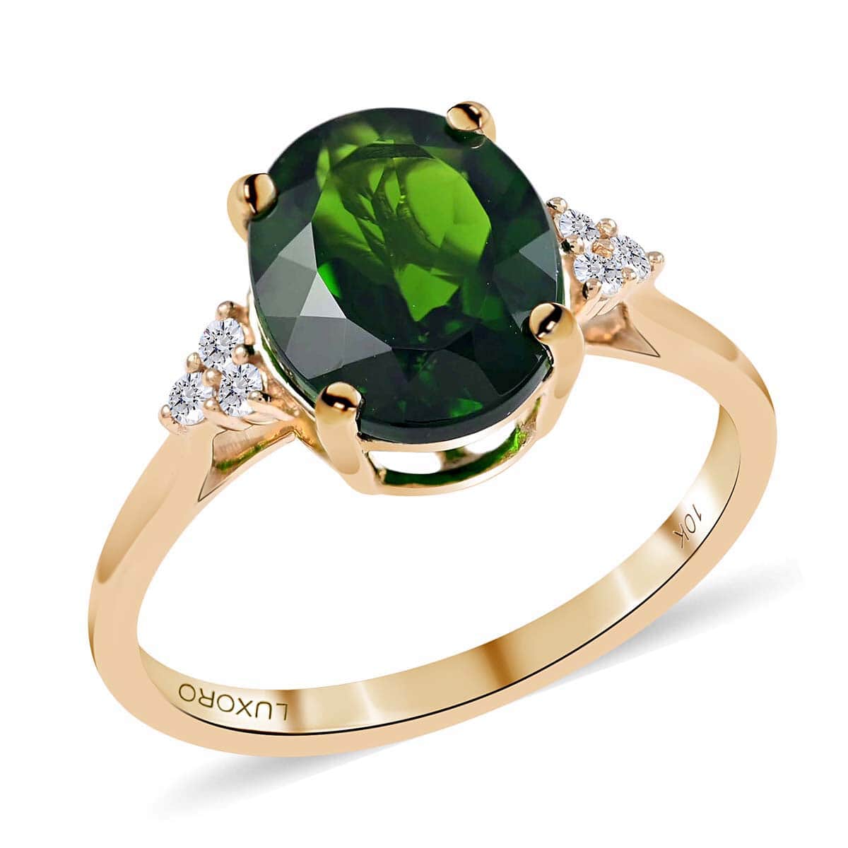 Certified and Appraised 10K Yellow Gold AAA Natural Chrome Diopside and G-H I1-I2 Diamond Ring (Size 10.0) 2 Grams 2.70 ctw image number 0