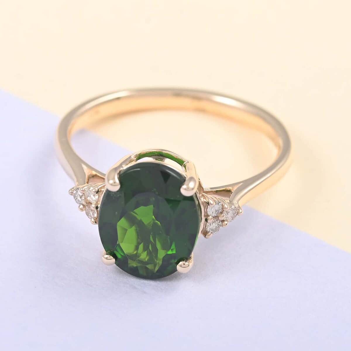 Certified and Appraised 10K Yellow Gold AAA Natural Chrome Diopside and G-H I1-I2 Diamond Ring 2 Grams 2.70 ctw image number 1