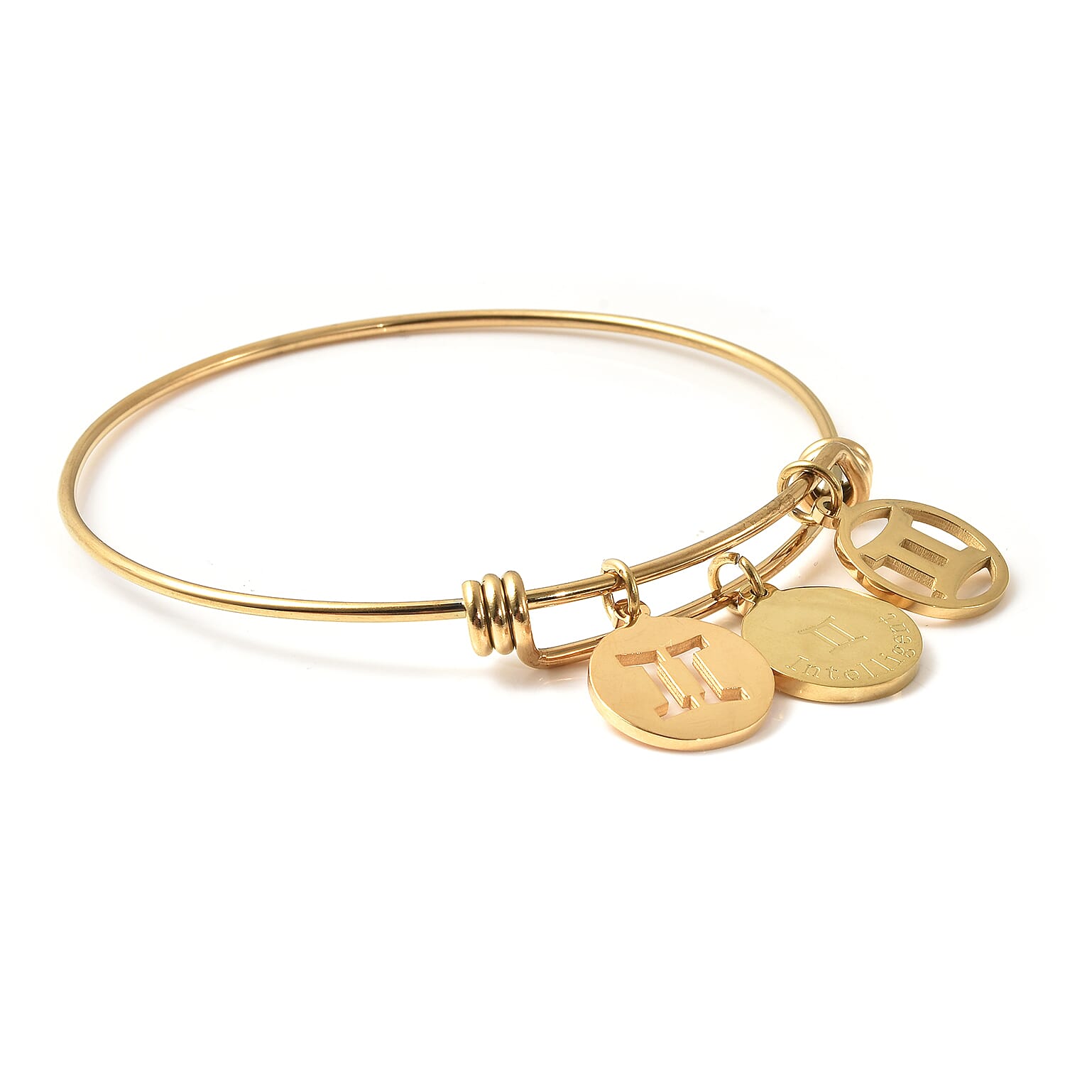Gemini Zodiac Bangle Bracelet Gift Set in ION Plated Yellow Gold Stainless Steel (6-9 in)